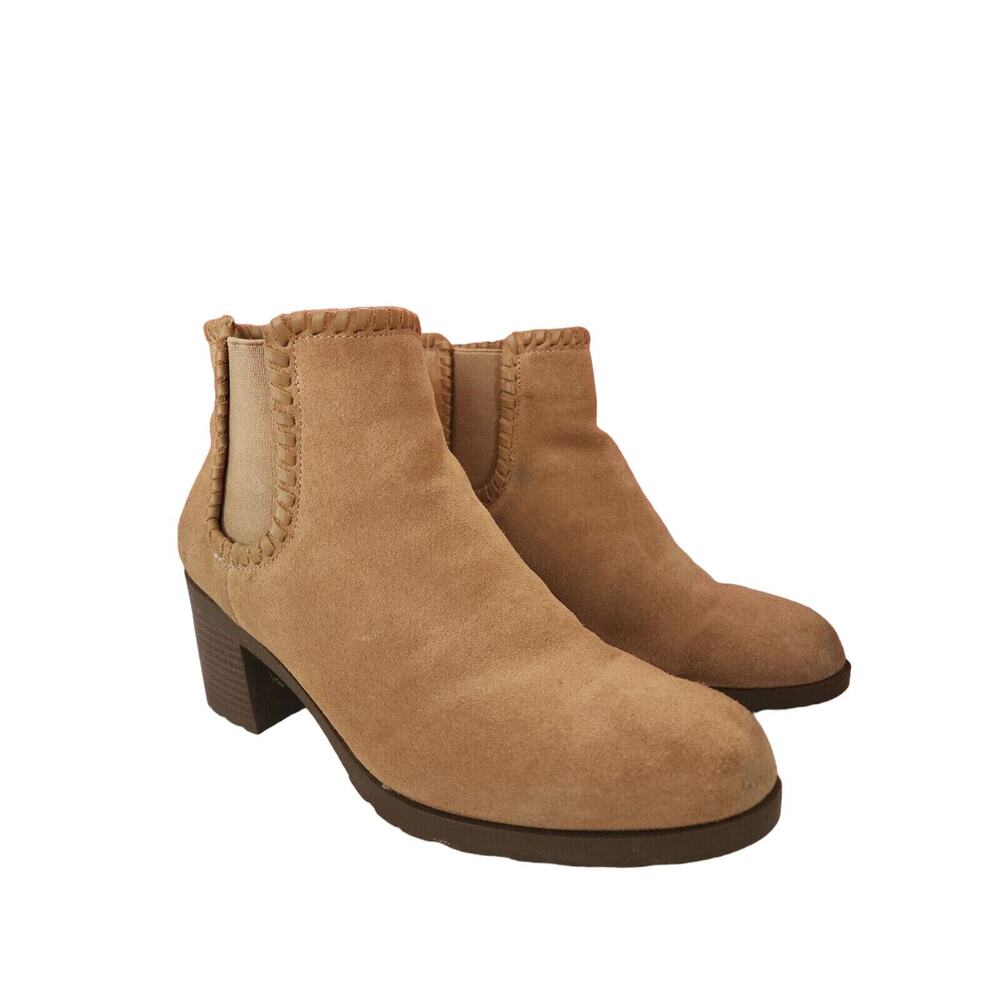 Jack Rogers Women's Boots Size 8.5 Suede Bootie Slip On Almond Toe light brown